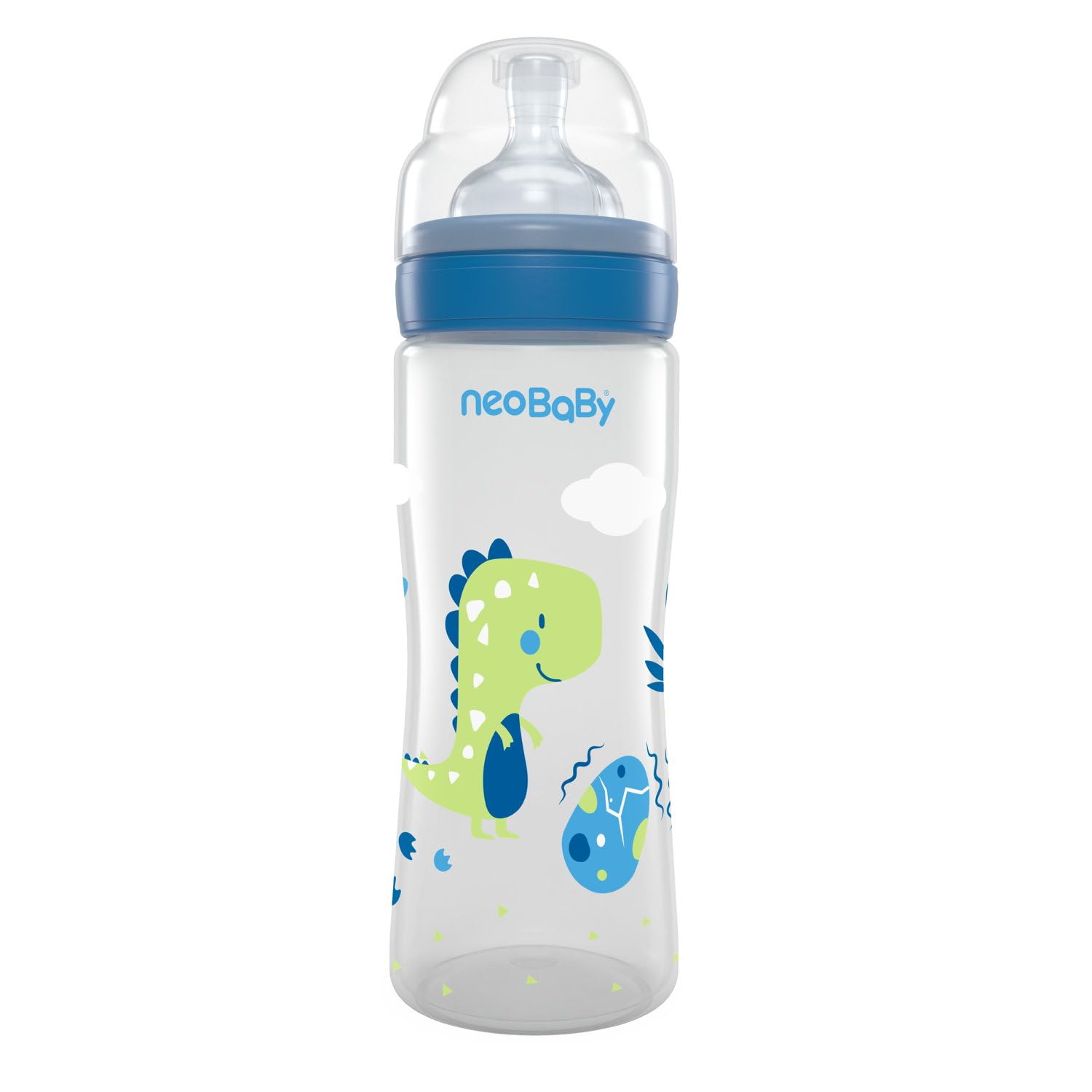 Neobaby Biberon PP Anticolica 4 Mesi + da 330 ml, Biberon con Tettarella in Silicone Morbida e Flessibile, Adatto per Allattamento Misto, Flusso Veloce, Blu