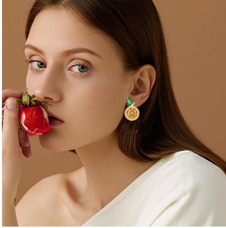 coadipress Delicate Fashion Lemon Stud Earrings for Women Glitter Rhinestone Lemon Earrings Lightweight Fruit Earrings Fruit Shape Cubic Zirconia Stud Earrings Jewelry Gift - Image 2