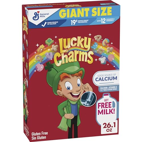 Lucky Charms Gluten Free Cereal with Marshmallows, Kids Breakfast Cereal, Made with Whole Grain, Giant Size, 26.1 oz