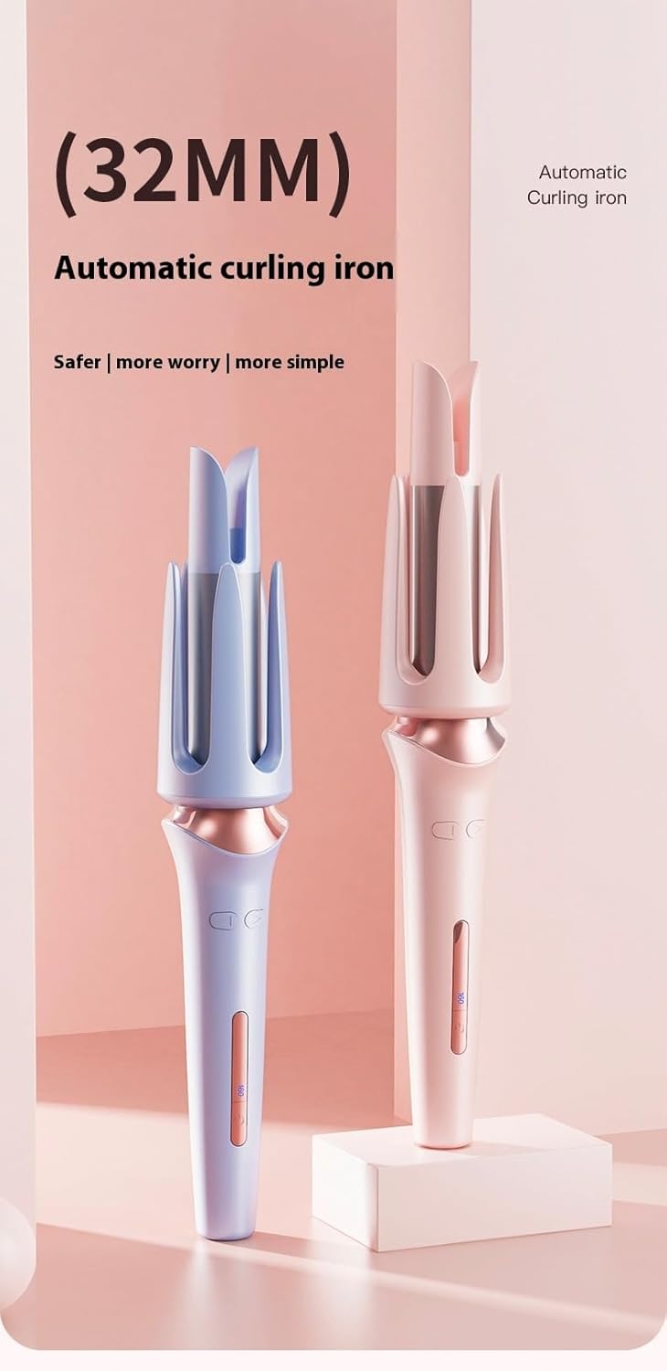 Automatic Ceramic Hair Curler, Anti-Scald Tangle-Free Rotating Curling Wand with 3 Temp Settings, 30s Fast Heating, 30min Auto Shut-Off & Buzzer Reminder, Portable Hair Styler for Beach Waves (Pink)
