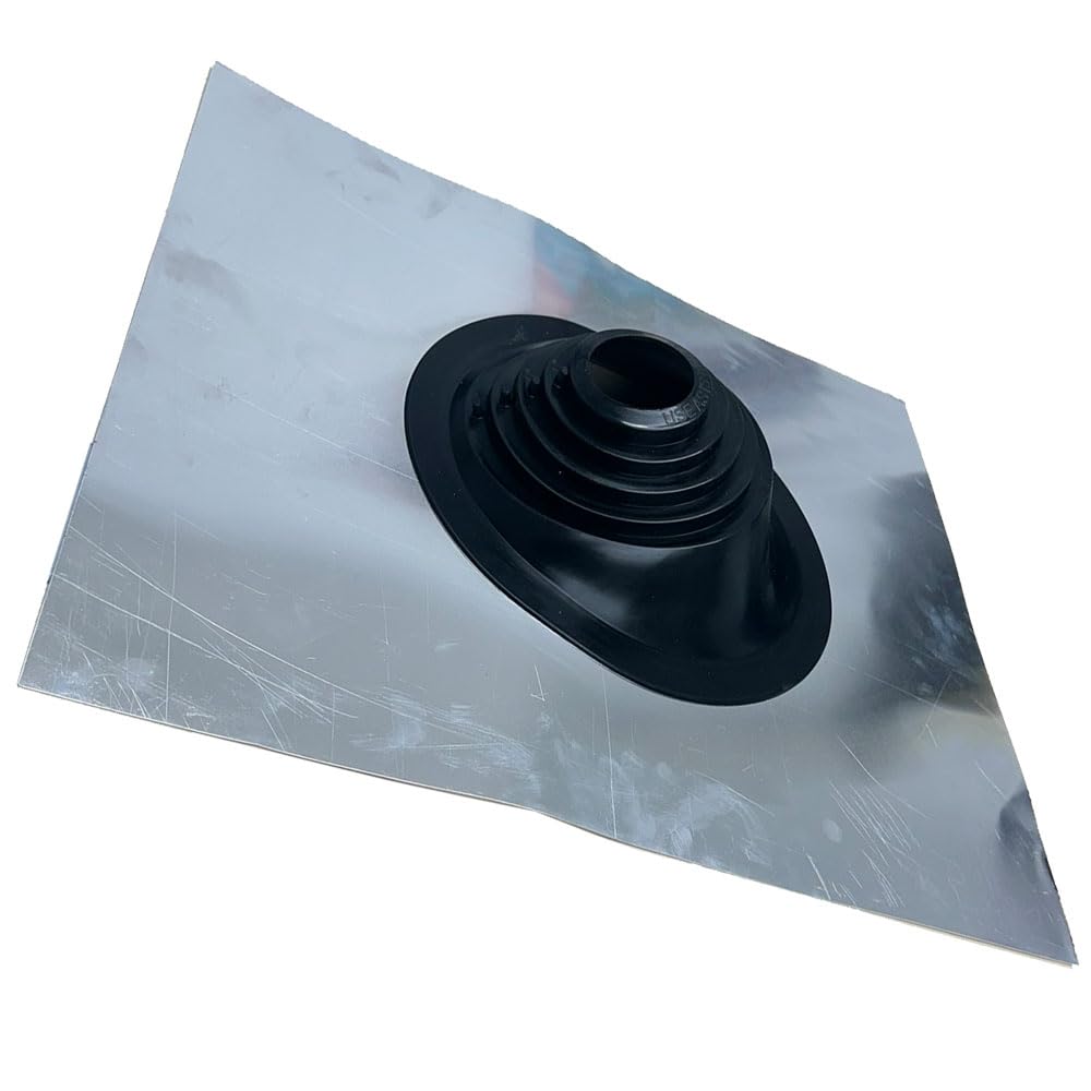 Chimsoc High Temperature Pitched Tile Pipe Flashing - Aluminium Base - Black Silicone Cone - 75-200mm Diameter