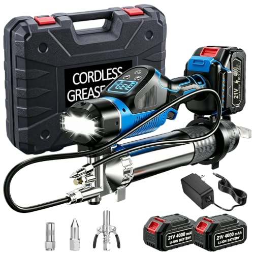 Hexsure Brushless Cordless Electric Grease Gun Kit, 12000 PSI 5-Speed LCD Smart Control with 2×4.0Ah Batteries, 47.24" Flexible Hose for Automotive, Farm