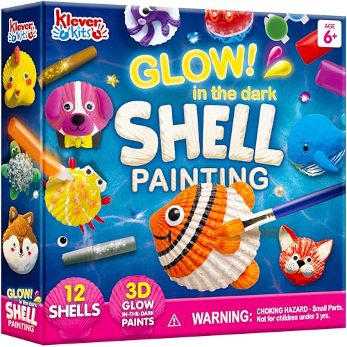 Klever Kits 12 Glow in The Dark Sea Shell Painting Kit-Arts & Crafts for Boys and Girls Ages 6-12 Art Supplies Kids Craft Paint Kits Creative Art Toys for Birthday Party Gift
