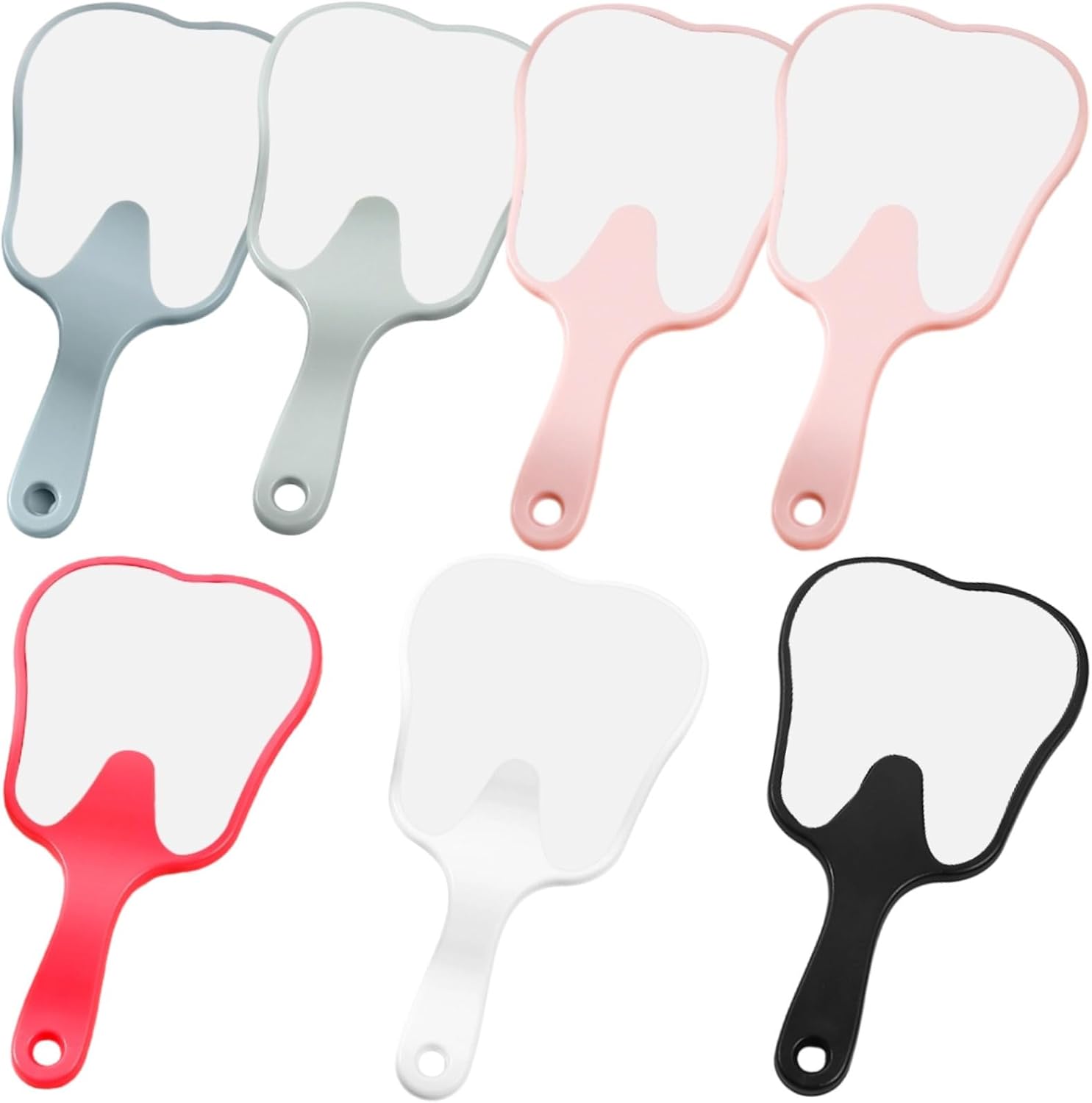 Makeup Mirror Set 7 Pcs, 6.3 In/16 Cm Handheld, Tooth Shaped Design, White, Black, Light Blue, Light Green, Rose Red, Cute Portable, With Hanging Hole