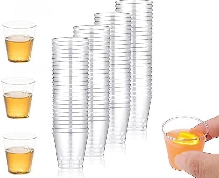 NAEEM SONS 25x Plastic Shot Glasses Mini Shot Glasses Durable Shot Glasses Small Party Cup Reusable Shot Glasses Sample Tasting Cups - Birthdays Weddings BBQ Parties (Pack of 25) (25)