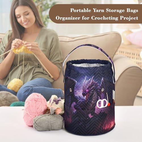 Image of Yarn Storage Bag Small Crochet Bag Knitting Bag Organizer Dragon Pterosaur Yarn Bags for Crocheting Basket