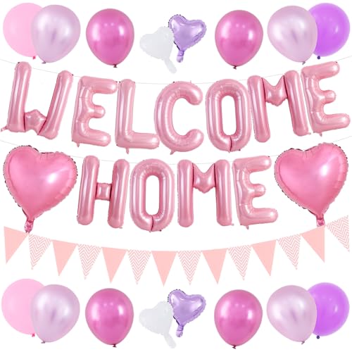 Image of TONIFUL 16 Inch Pink Welcome Home Foil Letter Balloon Banner Decoration Kit