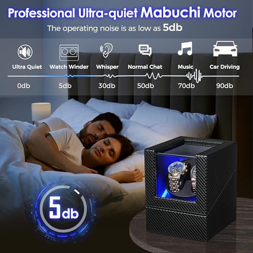 Image of BEWISHOME Double Watch Winder 4 Modes for Automatic Watches with LED Light