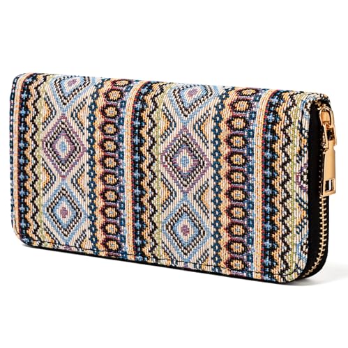 Boho Western Wallet for Women Canvas Ladies Girls Slim Purse Credit Card Holder (Bohemian Style)