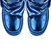 sexytag Women's Slouchy Mid Calf Fold Over Boots Metallic Platform Boots Ruched Detachable Snap Button Block Chunky Heel Lug Sole Round Toe Pull On Western Fall Fashion Boot Blue Size 8