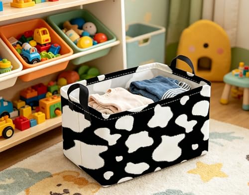 Image of Essme Rectangular Cow Basket,Kids Storage Bins Organizer with Handles for Farm Room Decor, Gift Basket,Shelf Basket.(Cow)