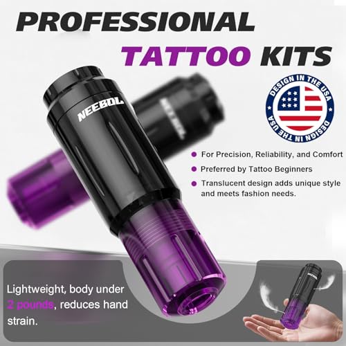 Neebol Tattoo Gun Kit for Beginners – Wireless Tattoo Gun with 1600mAh Battery, Tattoo Pen Machine, 10 Cartridge Needles, Black & Color Ink Set, Complete Tattoo Kit