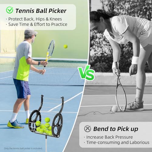 Recogedor de pelotas de tenis, cesta de recogida 2 en 1 con capacidad de 80 pelotas, tolva automática de pelotas con altura ajustable, embudo con asa, para escuela, gimnasio, club