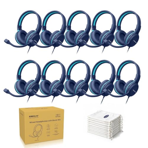 Image of SIMOLIO KD-1 Classroom Headphones with Boom Mic 10 Pack for Schools