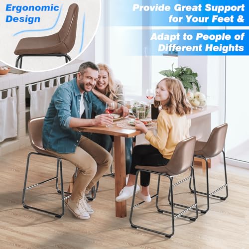 Rfiver Pu Faux Leather Bar Stools Set of 4, Industrial Pub Barstools with Back and Footrest, Modern Armless Bar Height Stool Chairs (Brown, 24\" Counter Chair x4) - Thumbnail 7