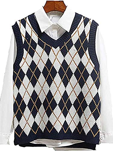 Women's Sweater Vest V Neck Cable Knit Navy Blue Sweater Vest for Women Sleeveless