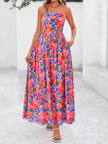 Image of PRETTYGARDEN Women Summer Maxi Dresses 2026 Spaghetti Strap Boho Floral Striped Wedding Guest Beach Vacation Flowy Long Dress