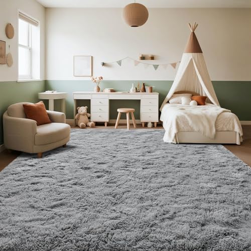 LIJIAO Alfombra de Pelo Largo para Sala de Estar 150 x 100 cm Antideslizante y Esponjosa, Muy Suave Alfombra Mullida Antideslizante para Salón O Dormitorio, Gris Claro