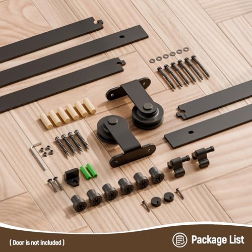Image of CCJH 7FT Sliding Barn Door Hardware Kit, Heavy Duty, Smoothly and Silently, Easy to Install, Fit 42 inch Width Single Door Panel, T-Shaped Style Black