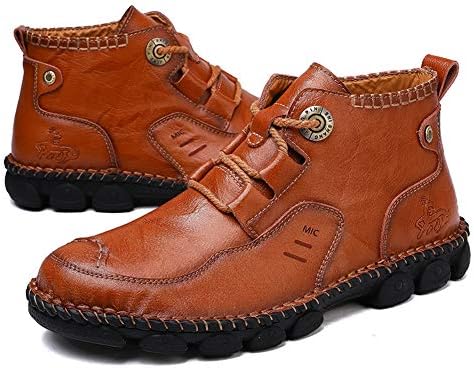 Honeystore Men's British Boots High-top Leather Motorcycle Shoes Lace-up Booties Brown 13.5 D(M) US Men | Image 4