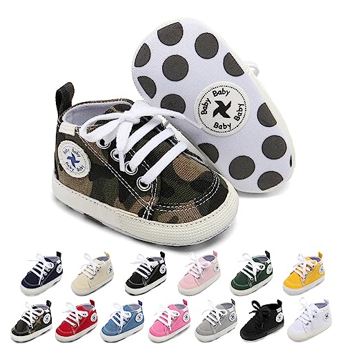 Image of Baby Girls Boys Shoes Soft Anti-Slip Sole Newborn First Walkers High Top Canvas Denim Unisex Infant Sneaker