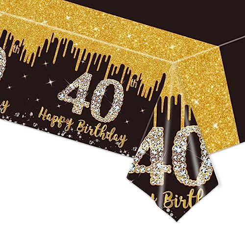 Nappe rectangulaire en plastique pour 40e anniversaire - Noir et doré - 137 x 274 cm - Pour homme et femme - Décoration de fête d'anniversaire