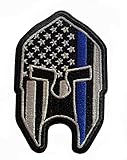 Subdued Thin Blue Line American Flag Spartan Helmet Patch