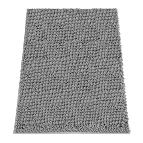 Image of Absorbent Dog Door Mat for Muddy Paws, 72 inch x 48 inch Chenille Indoor Mats for Entryway, Trap Dirt Front Door Mat Indoor Entrance Washable Non Slip Soft Light Grey
