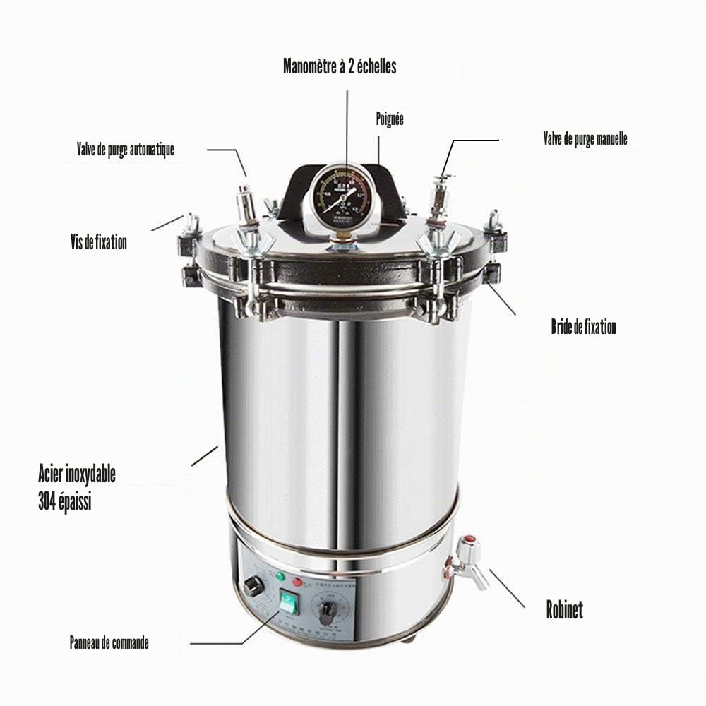 Autoclave en acier inoxydable stérilisateur à vapeur armoire de stérilisation en acier inoxydable pour équipement médical dentaire (Réglage de l'heure,24L)