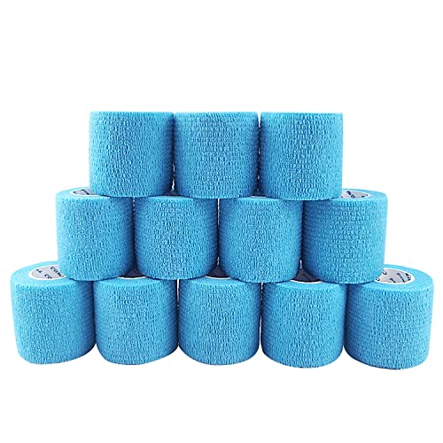 COMOmed 12 ロール自己粘着包帯ライトブルー 5cm x 4.5 m 弾性包帯、不織布、スポーツテープ、獣医パッケージ、包帯包帯、敏感肌に適しています
