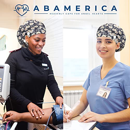 Image of ABAMERICA Bouffant Caps with Button and Sweatband, Adjustable Scrub Caps for Women Men, One Size Multi Color