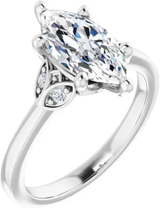 2 CT Marquise Cut Colorless Moissanite Engagement Ring, Wedding/Bridal Ring Set, Solitaire Halo Style, Solid Sterling Silver Vintage Antique Anniversary Promise Ring Gifts for Her