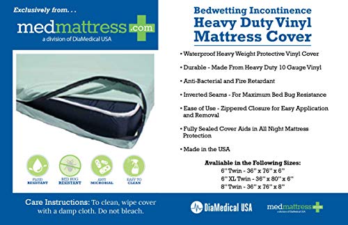Bedwetting Incontinence Heavy Duty Vinyl Mattress Cover - Stain Resistant - Urine Proof Mattress Cover (36" x 76" x 6")