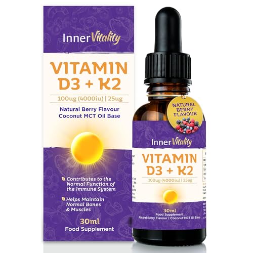 Vitamin D3 K2 Drops 4000iu Fast Absorbing MCT Oil for Immunity & Bones 5-Month Supply High Strength Natural Berry Flavour Supplement for Adults & Kids 30ml