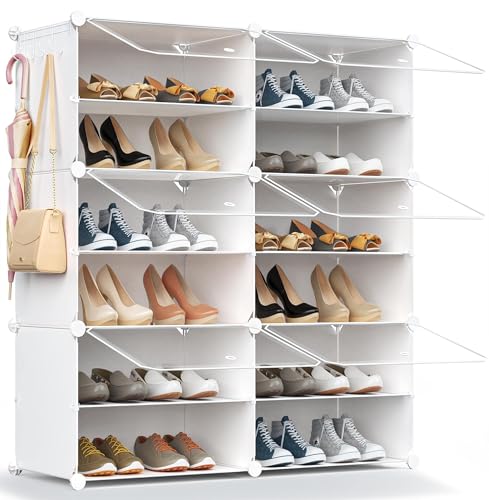 Shoe Rack Organizer, 24 Pair Shoe Storage Cabinet with Door Expandable Plastic Shoe Shelves for Closet,Entryway,Hallway,Bedroom,6 Tier