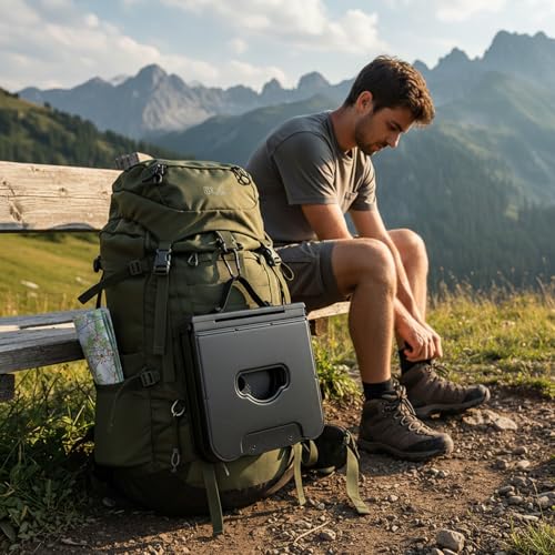 Image of Upgraded Collapsible Stool with Backrest, Portable Telescopic Seat with Carry Bag, Square Folding Stool for Camping Gardening Fishing Hiking BBQ, Max Load Capacity 550lbs