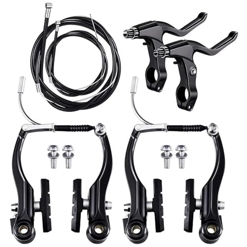 Complete Bike Brakes Set - Full Replacement System with V-Brake Calipers, Cables & Levers for Road Bikes, Mountain Bikes & Most Bicycles - Black