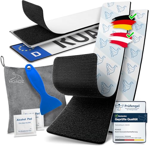 ROADZ® Kennzeichenhalter Klett - BOMBENFESTER Halt - Kennzeichenhalter Rahmenlos - wetterfest für PKW 2er-Set - unsichtbare Nummernschildhalterung für 1 Fahrzeug - Nummernschildhalterung Auto (XL)