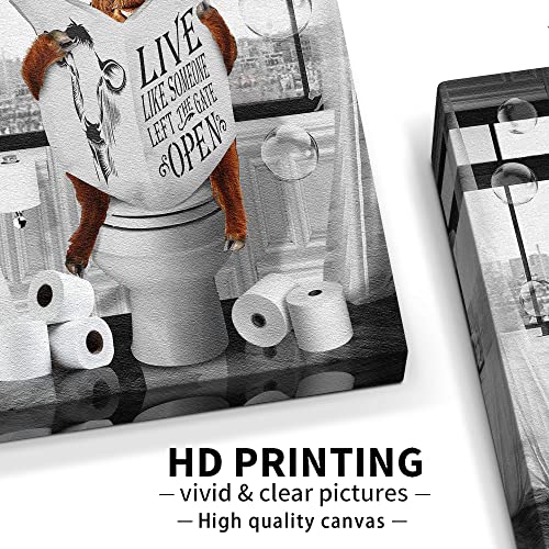 Blueyearn Bathroom Decor Wall Art Black And White Wall Decor Farm Highland Cow In The Toilet Wall Art Animal Canvas Prints Funny Highland Cow Modern Giclee Wall Decor Farmhouse Artwork 12X16 Inch #TOP1