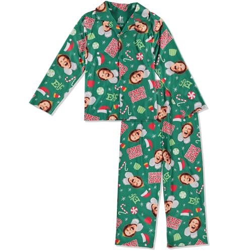 Elf 2 Piece Kids Christmas Pajamas - Matching Loungewear Set - Collar Coat Style PJ, Perfect for Family Matching Boys & Girls