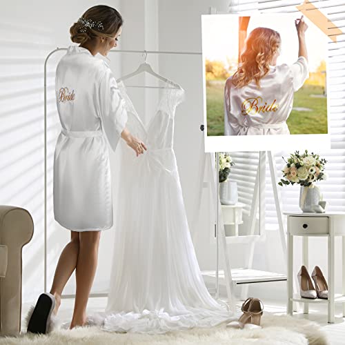 Image of Berlune 3 Pcs Bride Robe for Wedding Day Set Bridal Robes Slippers Tote Bag for Bridal Shower Gift Bachelorette Party