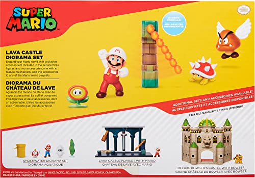 Nintendo Super Mario Lava Castle 2.5" Figure Diorama Play Set, Includes: Fire Mario, Spiny, & para Goomba, Mechanical Spinning Fireballs, Block & Fire Flower - image 6