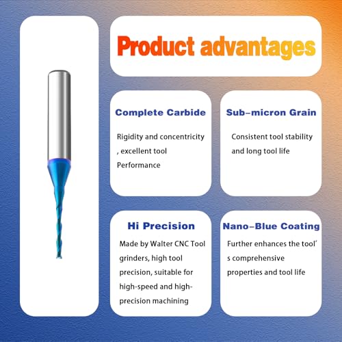 Image of Upcut Solid Carbide Spiral Plunge Router Bit 1 /4 Shank 1 /16 inch Cutting Diameter CNC Carbide Router Bit with Nano Blue Coating for Cutting,Grooving,Trimming and Engraving