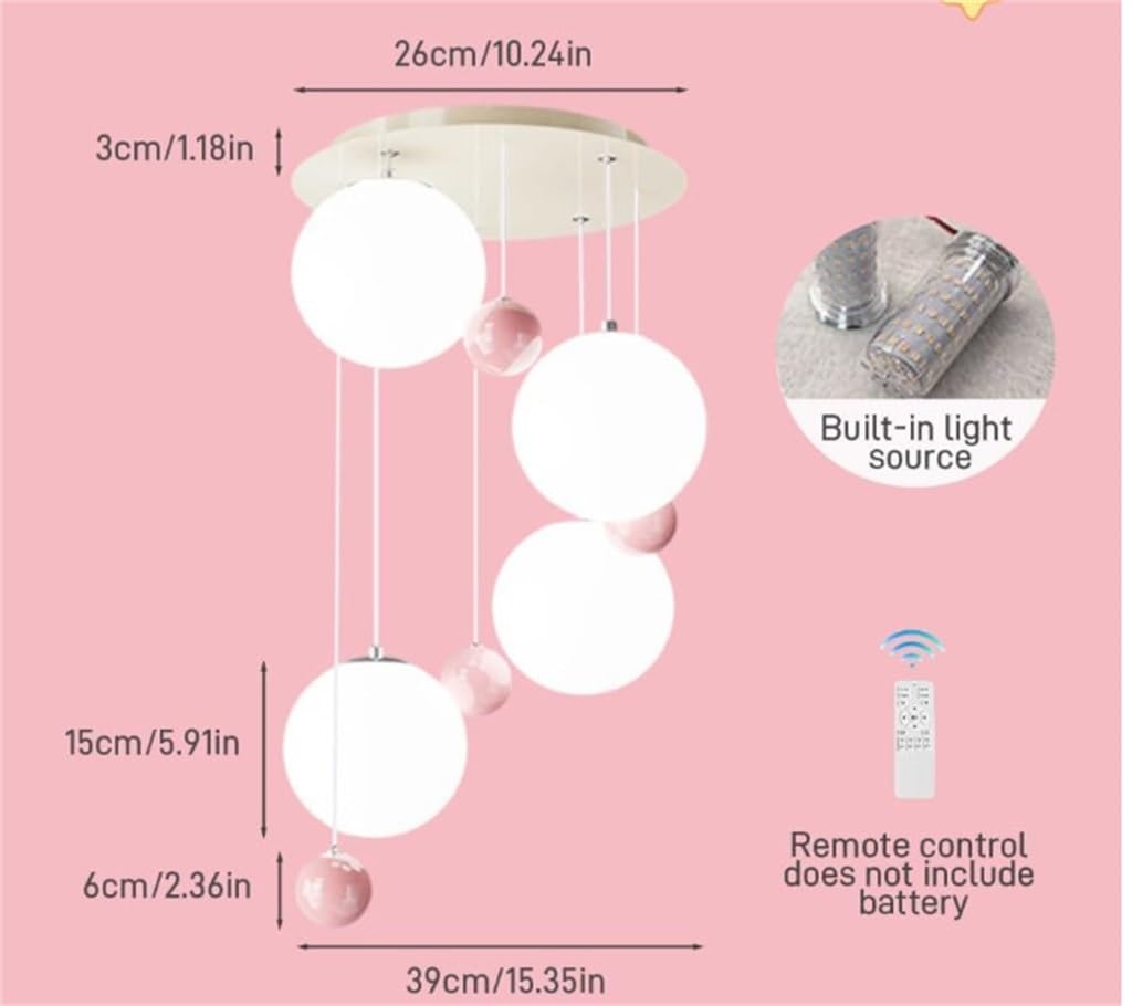 Lampa Wisząca LED Do Pokoju Dziecięcego Bilard Oświetlenie Sufitowe 40W Regulacją Jasności Wysokości Do Sypialni Dziecięcej Pokoju Dziecięcego Lampa Wisząca Nad Stołem Jadalnym(Pink)