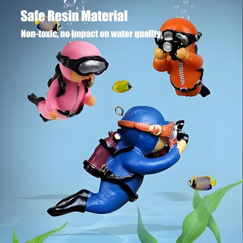 Image of Floating Aquarium Decorations - Diver Fish Tank Floating Decor, Adjustable Floating Fish Tank Accessories for Betta Fish, Cute Aquarium Ornament (Diver Pink)
