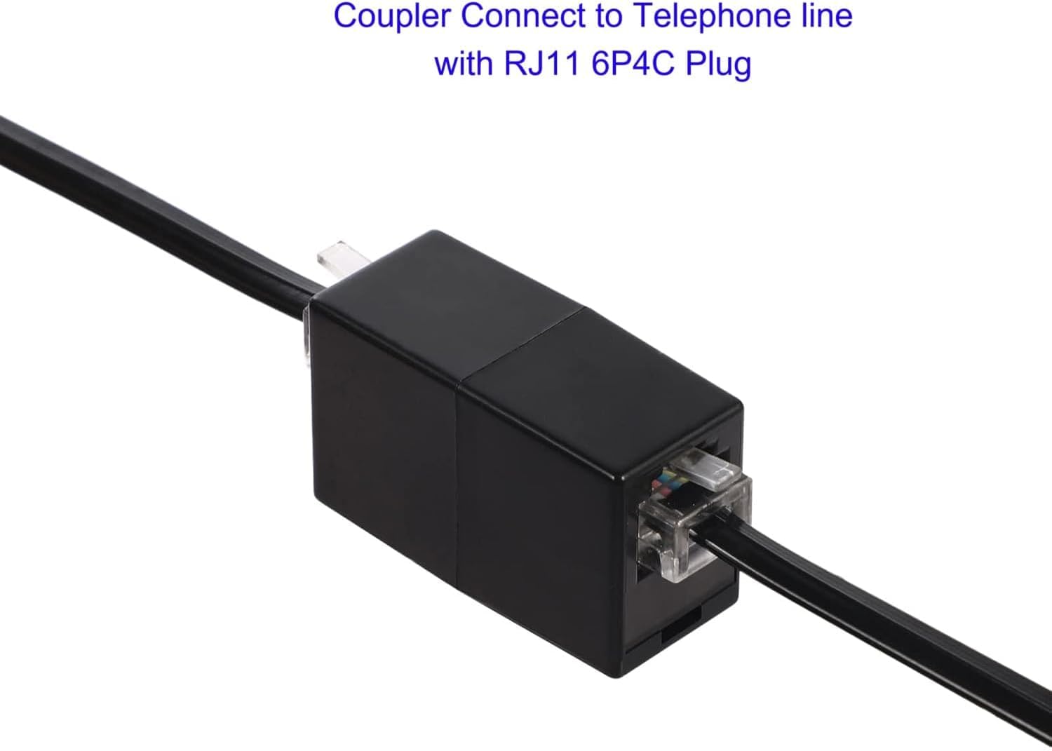 Cable de extensión de teléfono largo de 33 pies (10 m), negro, cable de línea de cable de teléfono con enchufe RJ11 estándar, 1 divisor de línea telefónica, acoplador de 1 en línea y 25 clips de cable