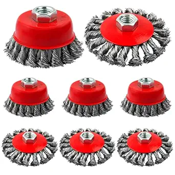 Rocaris Wire Wheel Cup Brush for Grinders, 8 Pack Wire Wheels for 4 1/2 Angle Grinder, 3 & 4 Inch Twisted Knotted & Coarse Crimped Cup Brush
