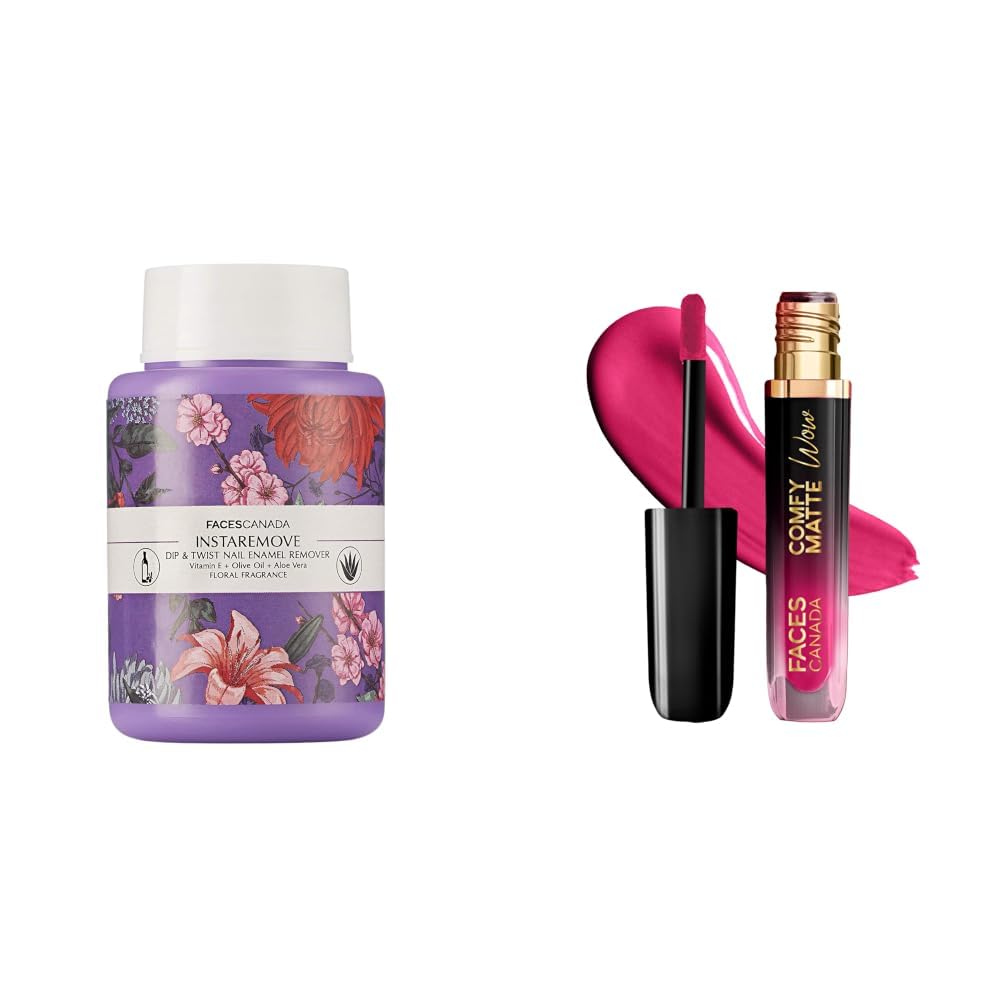 FACESCANADA InstaRemove Dip & Twist Nail Enamel Remover, 80 ml & Comfy Matte Wow Liquid Lipstick - Fuschia Fun 06 (Pink) 3.8ml-image-47