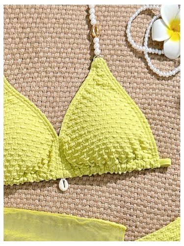 Image of SOLY HUX Girl's Summer Swimsuit Set Floral Halter Triangle Bikini Set with Wrap Skirts Beachwear