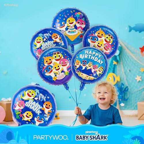 Image of PartyWoo Baby Shark Family Foil Balloons 13pcs Baby Shark Family Blue Round Star Mylar Helium Balloons for Boys and Girls Birthday Decorations Under the Sea Ocean Kids Birthday Party Decorations